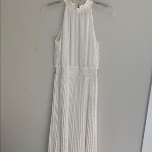 White House Black Market White and silver Halter Maxi Dress with Pleated Skirt